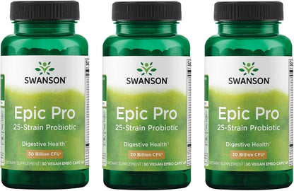 Swanson Epic-Pro 25-Strain Probiotic with Prebiotic FOS – 30 Billion CFU (30 Vegan DRcaps)