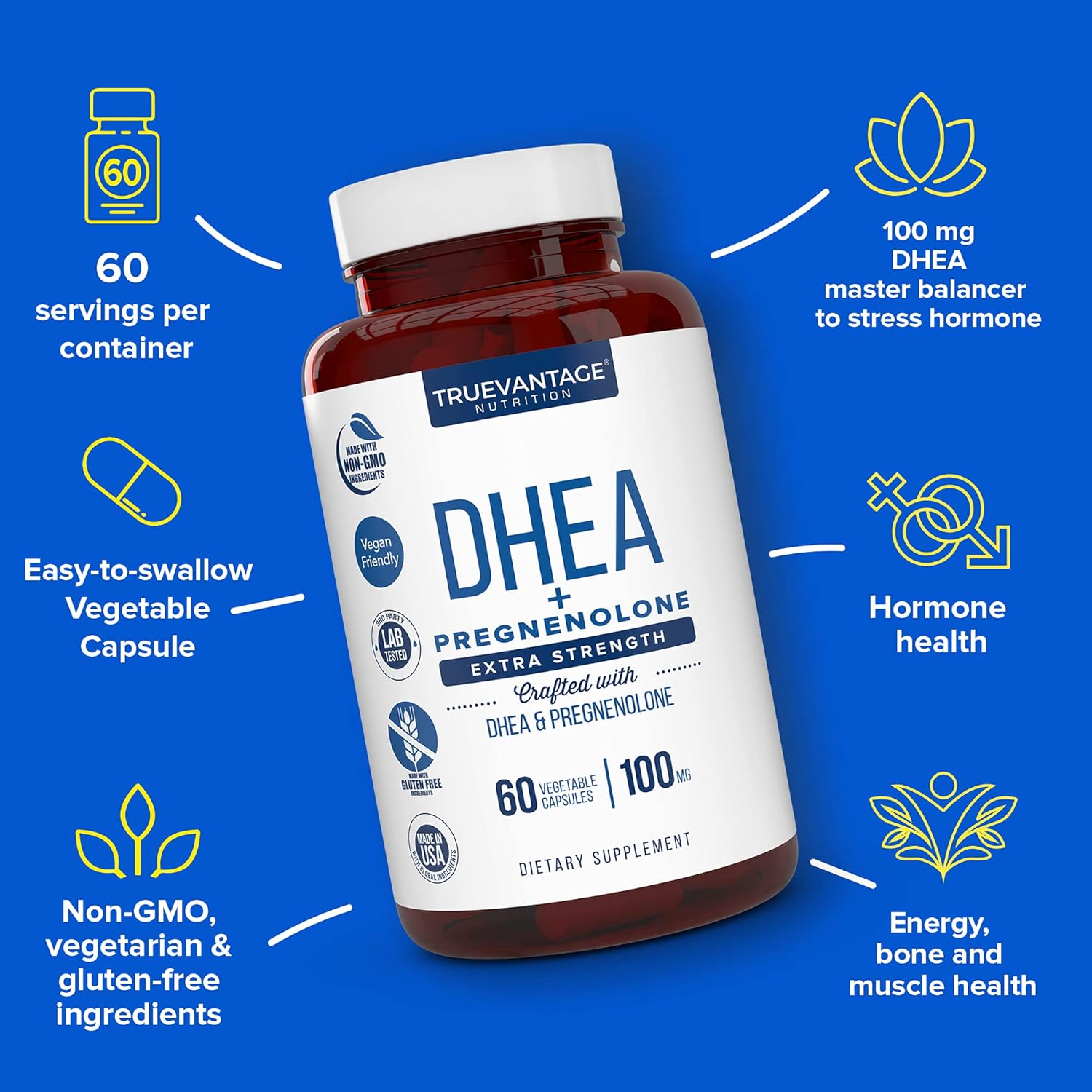 Truevantage DHEA 100mg + Pregnenolone 60mg - Hormone Support Supplement - görsel 2