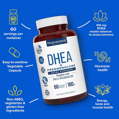 Truevantage DHEA 100mg + Pregnenolone 60mg - Hormone Support Supplement