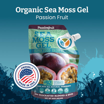 Yemayá Organic Sea Moss Gel - Wildcrafted Raw with Real Fruit, 454g, Passion Fruit