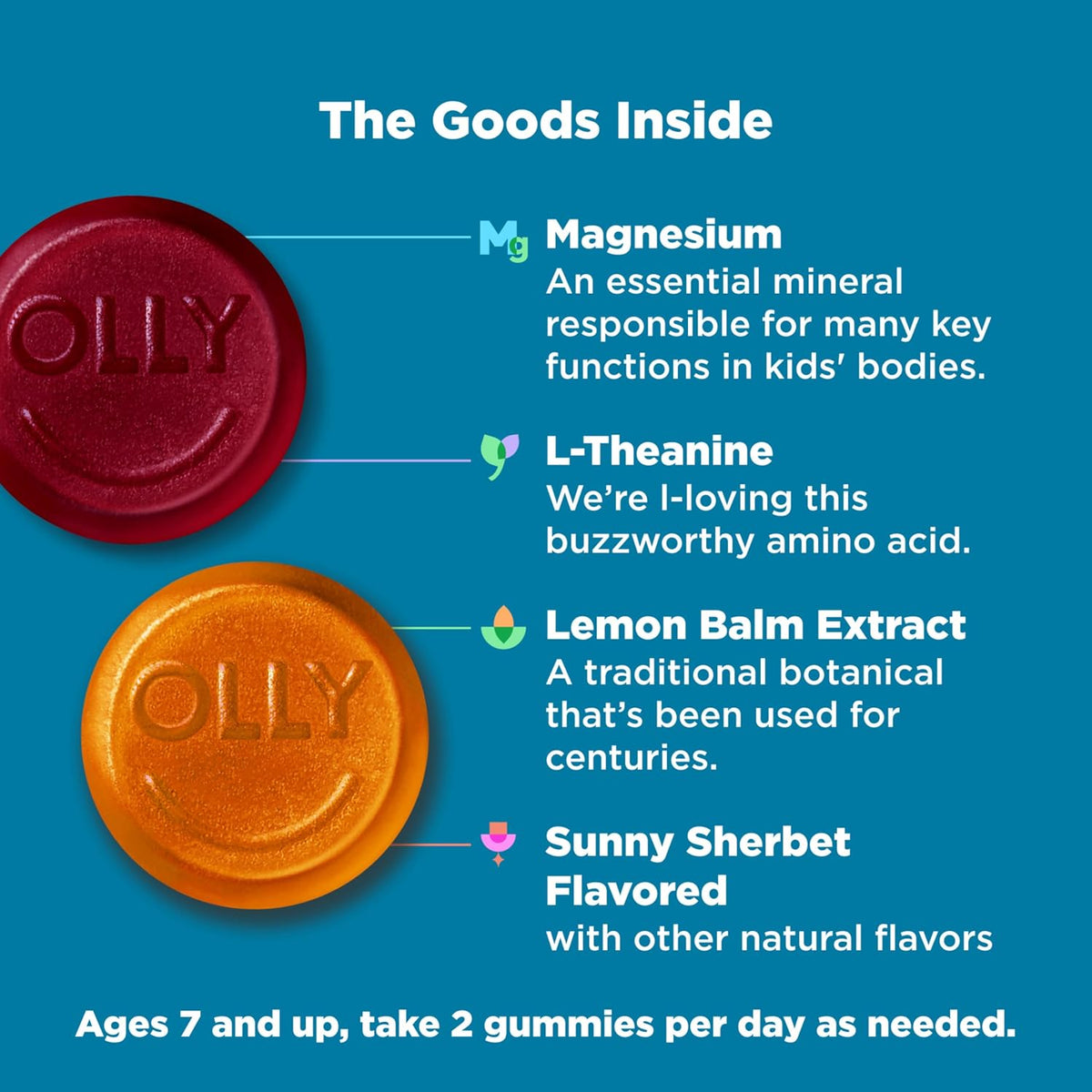 OLLY Kids Chillax Gummy - Magnesium, L-Theanine & Lemon Balm - Calm Mood Support - Sherbet Flavoured - 50 Gummies – Image 2