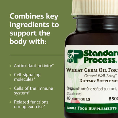 Standard Process Wheat Germ Oil Fortified - Natural Vitamin E Supplement for Immune Health, 80 Softgels