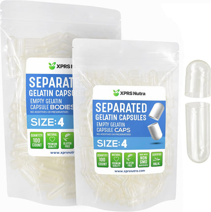 XPRS Nutra Gelatine Size 4 Separated Capsules – 100 Pack