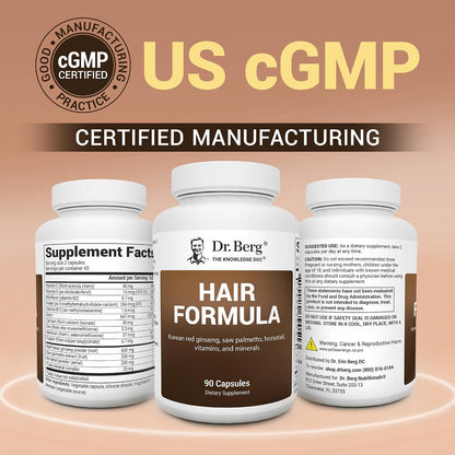 Dr. Berg All-in-One Vitamins for Hair, Skin & Nails - Advanced Formula with Biotin, Saw Palmetto, DHT Blocker & Trace Minerals - 90 Veg Capsules