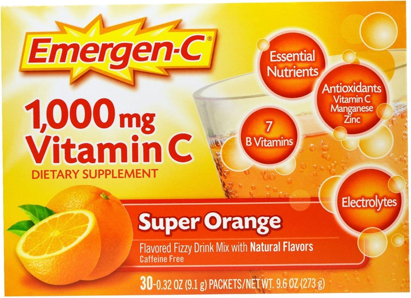Emergen-C Super Orange Vitamin C Drink Mix, 30 Sachets (12 Pack) - görsel 1