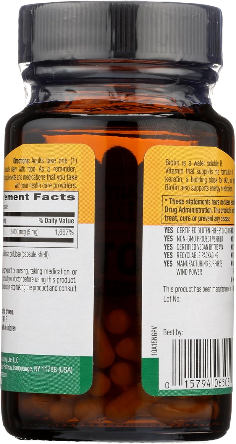Country Life Biotin 5 mg Super Potency Capsules, 60 Capsules - görsel 2