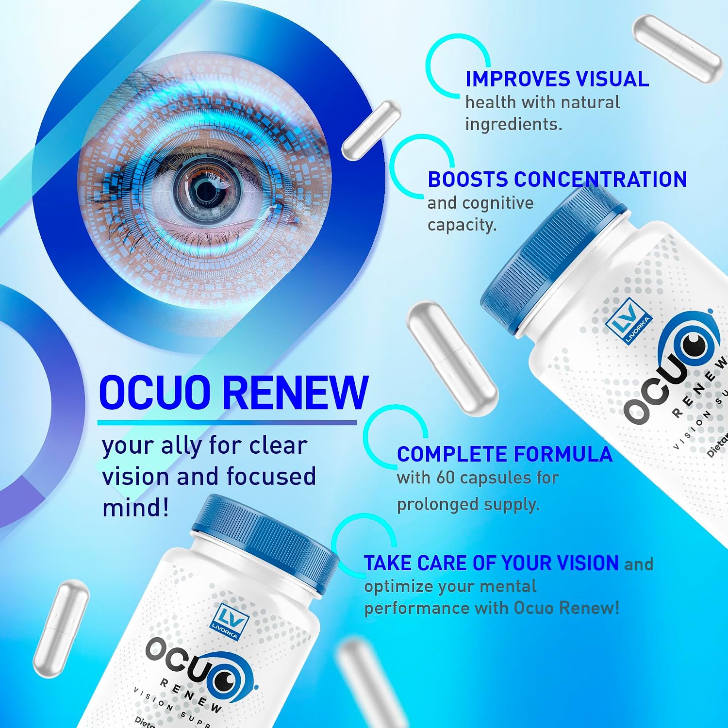 Ocuo Renew Capsules - Eye Vision Support Supplement (5 Pack, 300 Capsules) - görsel 2