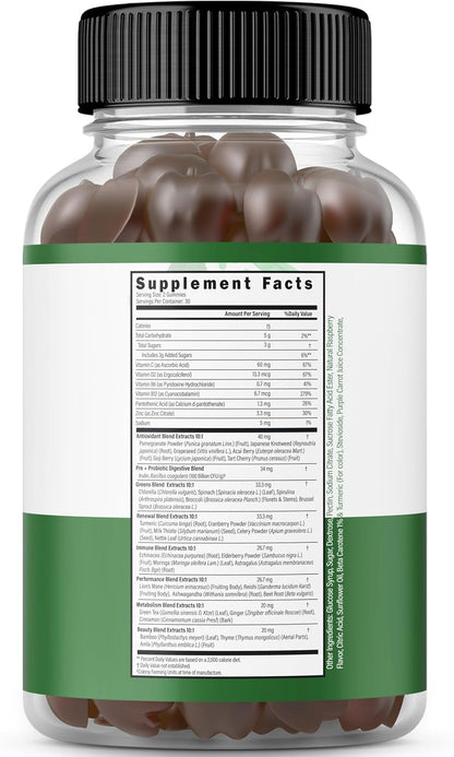 DORADO NUTRITION Supergreens Gummies (60 Count) - Daily Greens Supplement with Raspberry Flavour for Immunity Support