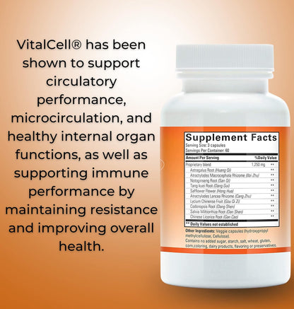 Vital Cell Natural Anti-Ageing Supplement for Men and Women, Supporting Circulation and Healthy Organ Function (180 Vegetarian Capsules)