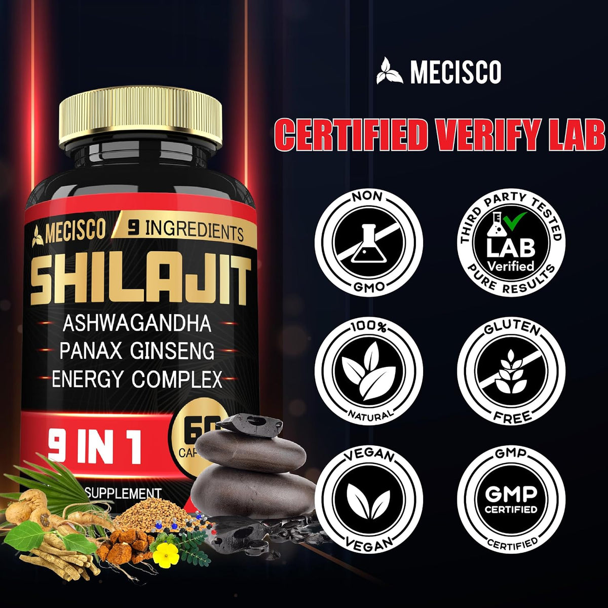 Shilajit Supplement with Ashwagandha Root, Panax Ginseng, L-Arginine, Chaga & More - Immune Support, Energy Production, Stamina & Comfortable Mood - 60 Capsules - görsel 5
