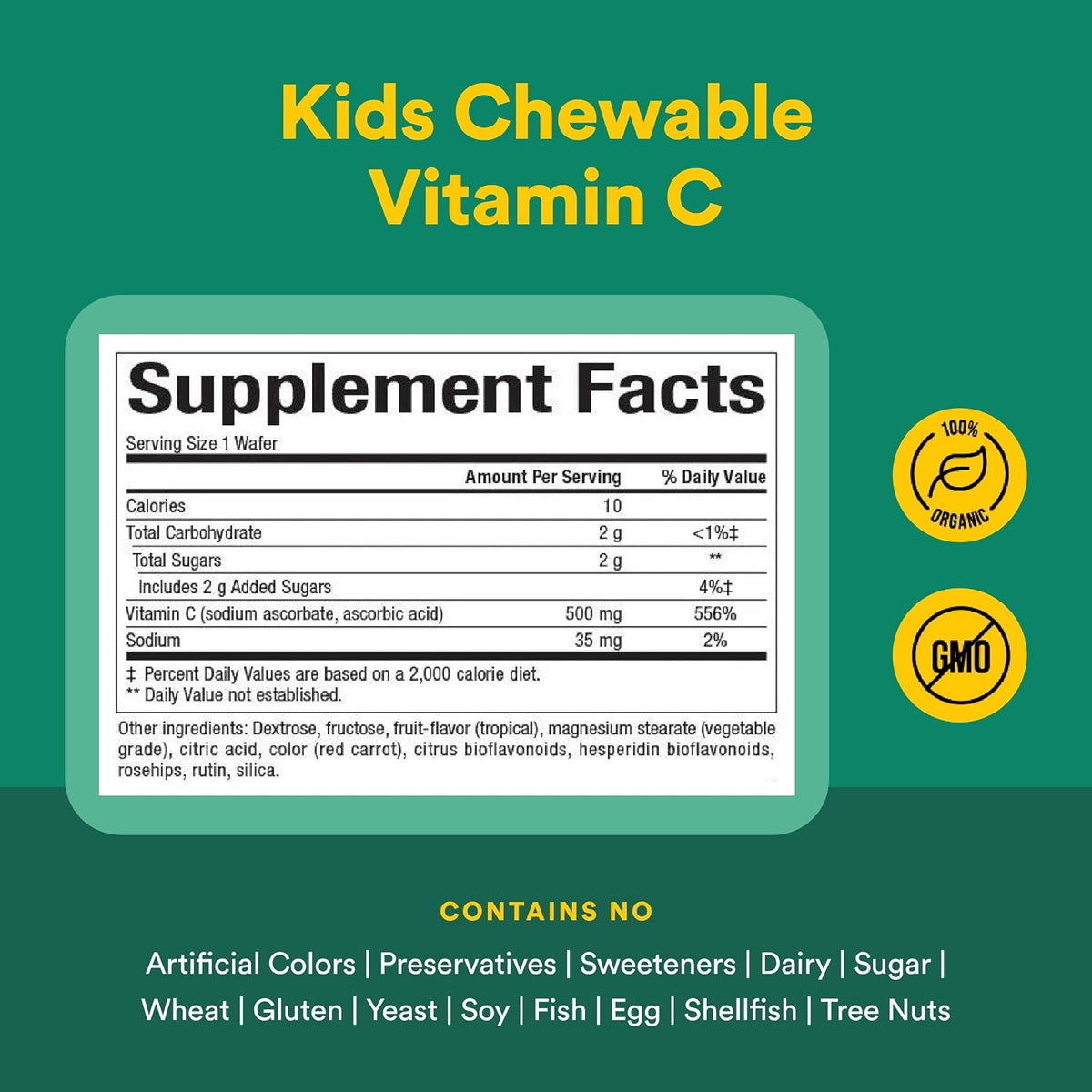 Natural Factors Vitamin C 500 mg Chewable Wafers for Children - Tropical Flavour - 90 Wafers - görsel 4