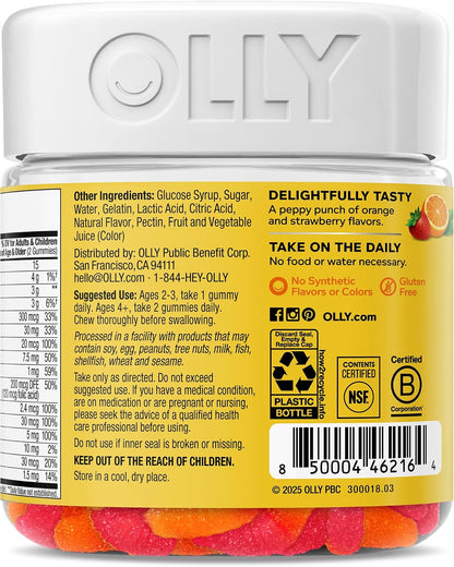 OLLY Kids Multivitamin Gummy, Overall Health and Immune Support, Vitamins A, C, D, E, Bs and Zinc, Sour Fruity Punch, 70 Gummies
