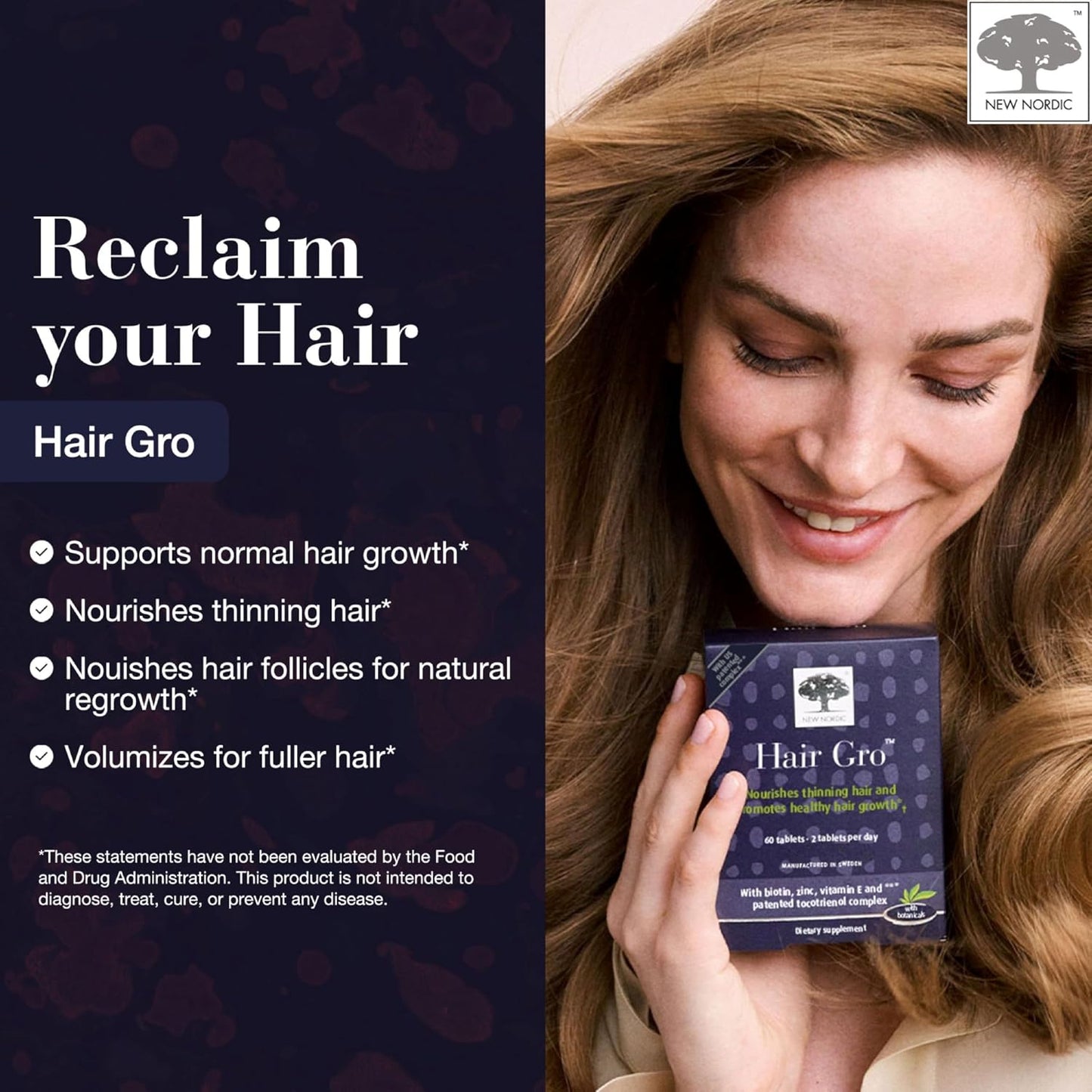 NEW NORDIC Hair GRO Biotin & Tocotrienol Complex - 180 Tablets - görsel 2