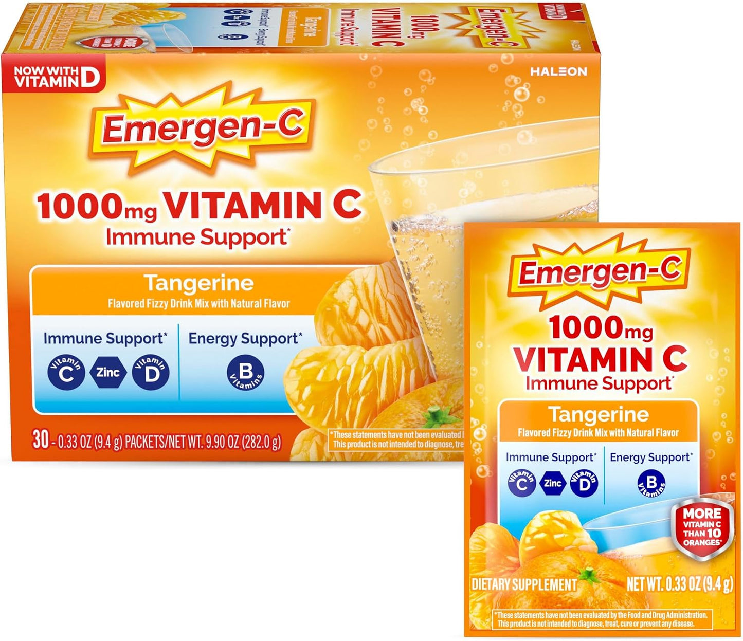 Emergen-C 1000mg Vitamin C Immune Support Powder – Tangerine, 30 Sachets - görsel 1