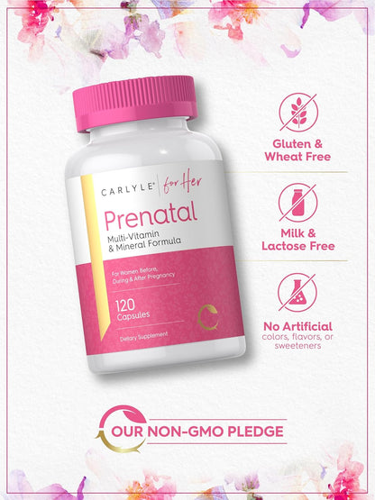 Carlyle Prenatal Vitamins for Women – Multivitamin & Mineral with Folic Acid, 120 Capsules