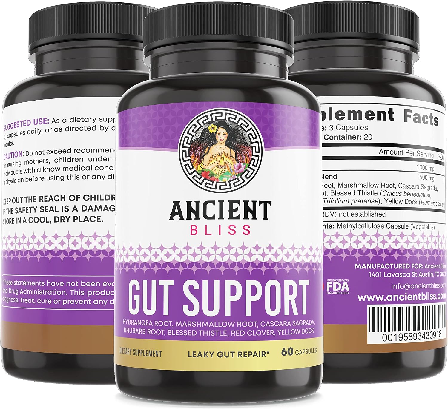 Ancient Bliss Leaky Gut Supplement – L-Glutamine Capsules with Blessed Thistle & Hydrangea Root – Vegan, Non-GMO – 60 Capsules - görsel 8