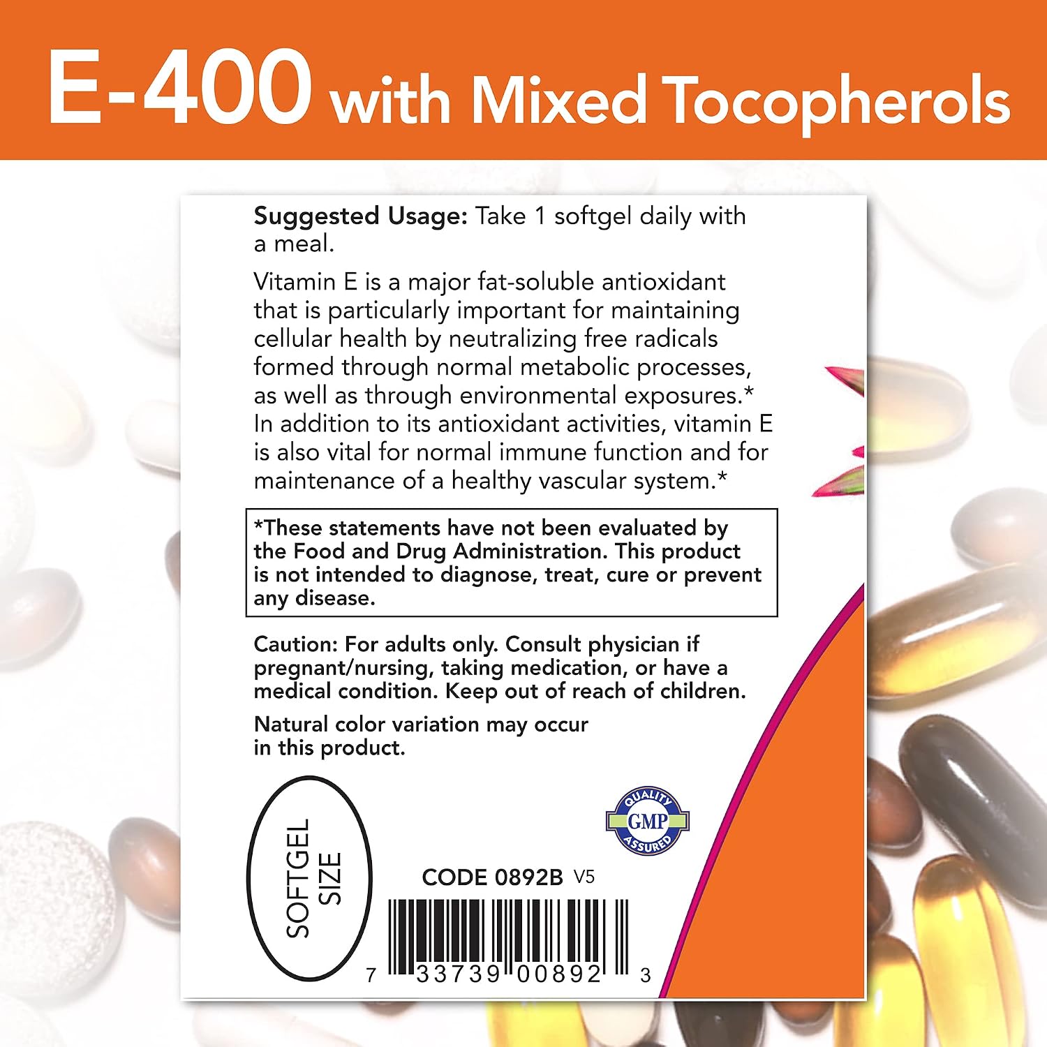 NOW Foods E-400 Softgels with Mixed Tocopherols - görsel 2