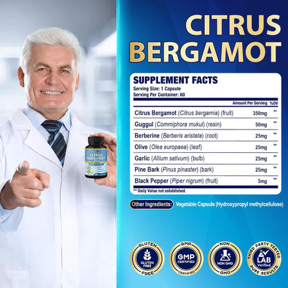 Cadane Citrus Bergamot Extract Capsules with Berberine and Herbal Blend – 2 Pack (120 Capsules, 4 Month Supply)