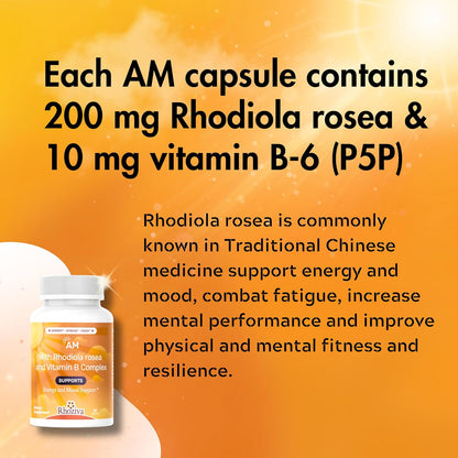 Rhoziva AM PM Multivitamin – Cortisol Support with L-Theanine, Ashwagandha, Rhodiola Rosea – Day and Night Nootropic Supplement