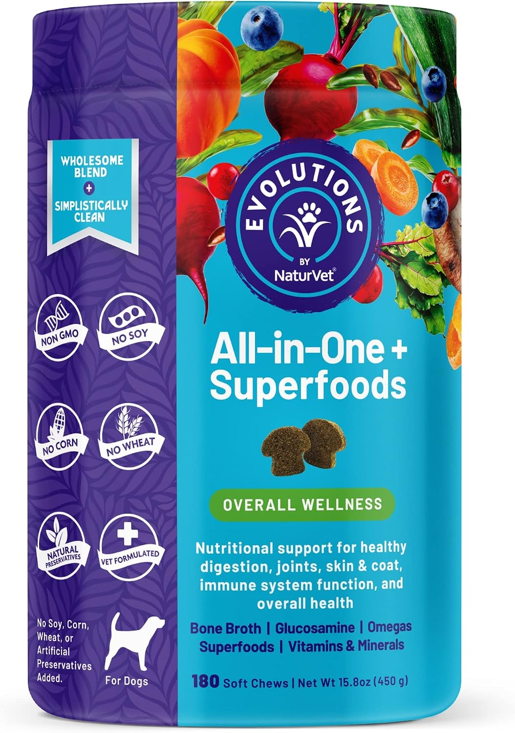 NaturVet Evolutions All-in-One + Superfoods Soft Chews for Dogs (180 Count) - görsel 1