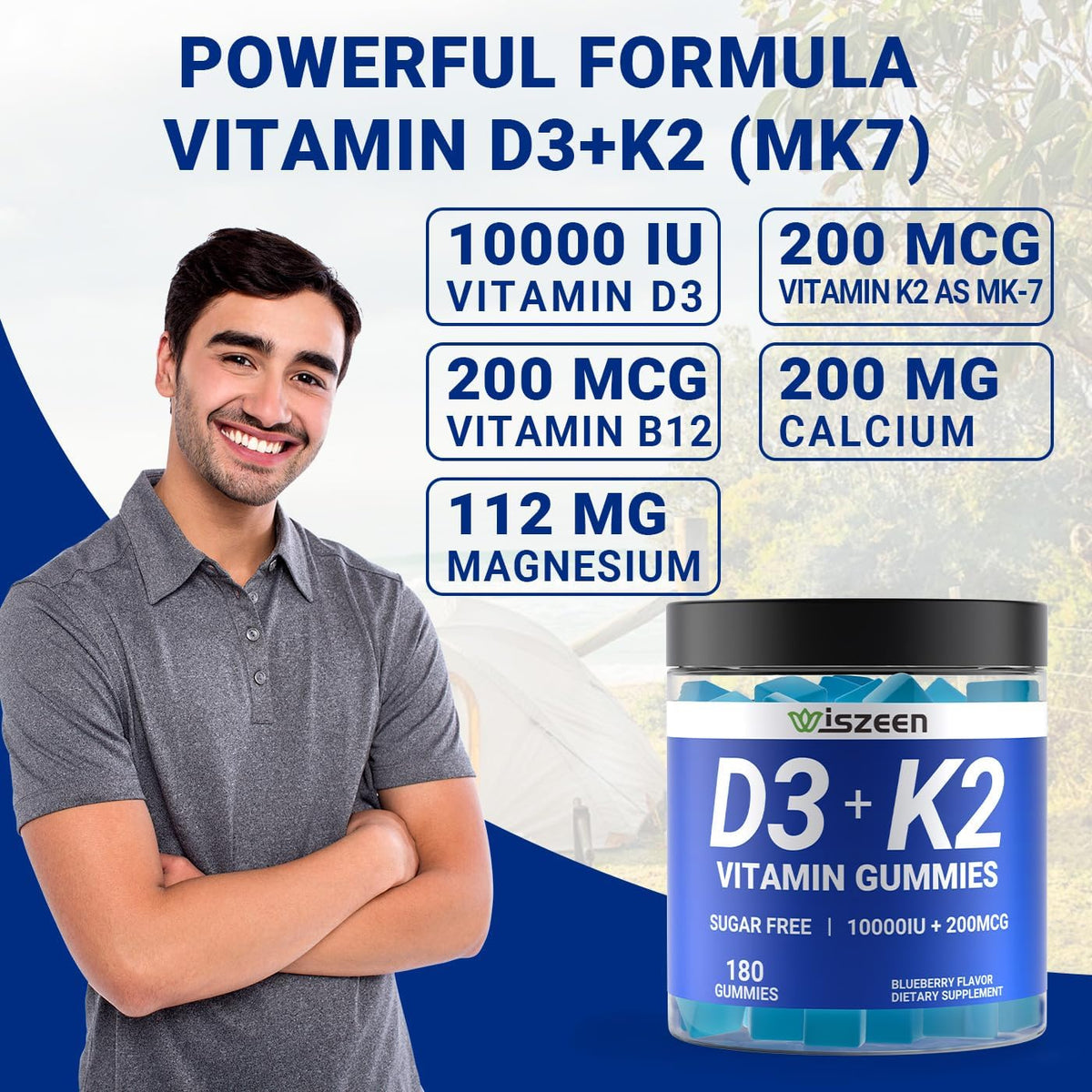 Sugar-Free Vitamin D3 K2 Gummies, 10000 IU Vitamin D3 & 200 mcg Vitamin K2 (MK-7) with Calcium, Magnesium, B12 - Vegan, Non-GMO - görsel 4