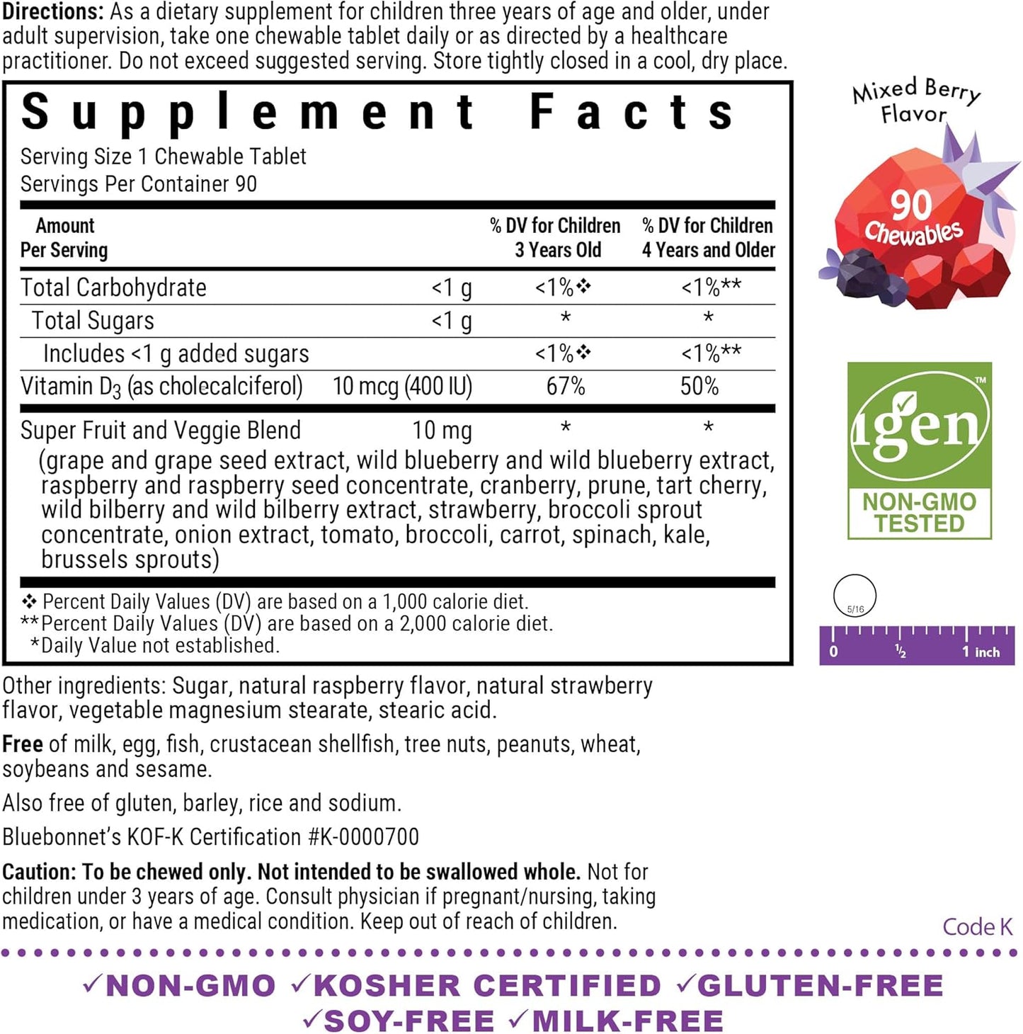 Bluebonnet Nutrition Rainforest Animalz Vitamin D3 400 IU Chewable Tablets, Mixed Berry Flavour, 90 Chewables - görsel 2