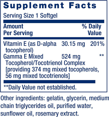 Life Extension Gamma E Mixed Tocopherols & Tocotrienols – Complete Vitamin E Spectrum, Antioxidant Protection – Non-GM, Gluten-Free – 60 Softgels