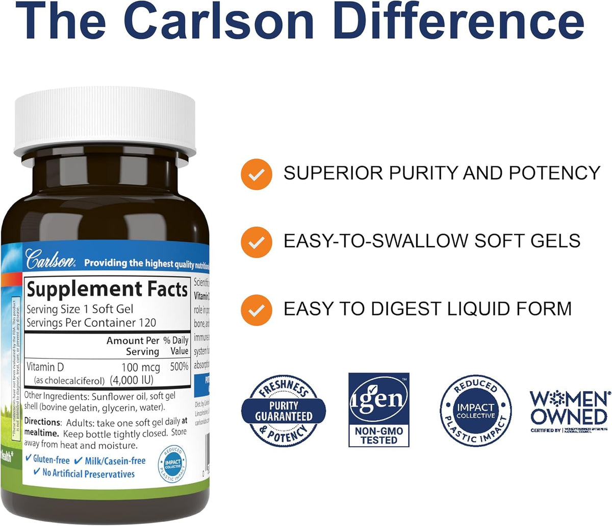 Carlson Labs Vitamin D 4000 IU Softgels – 120 Softgels - görsel 2