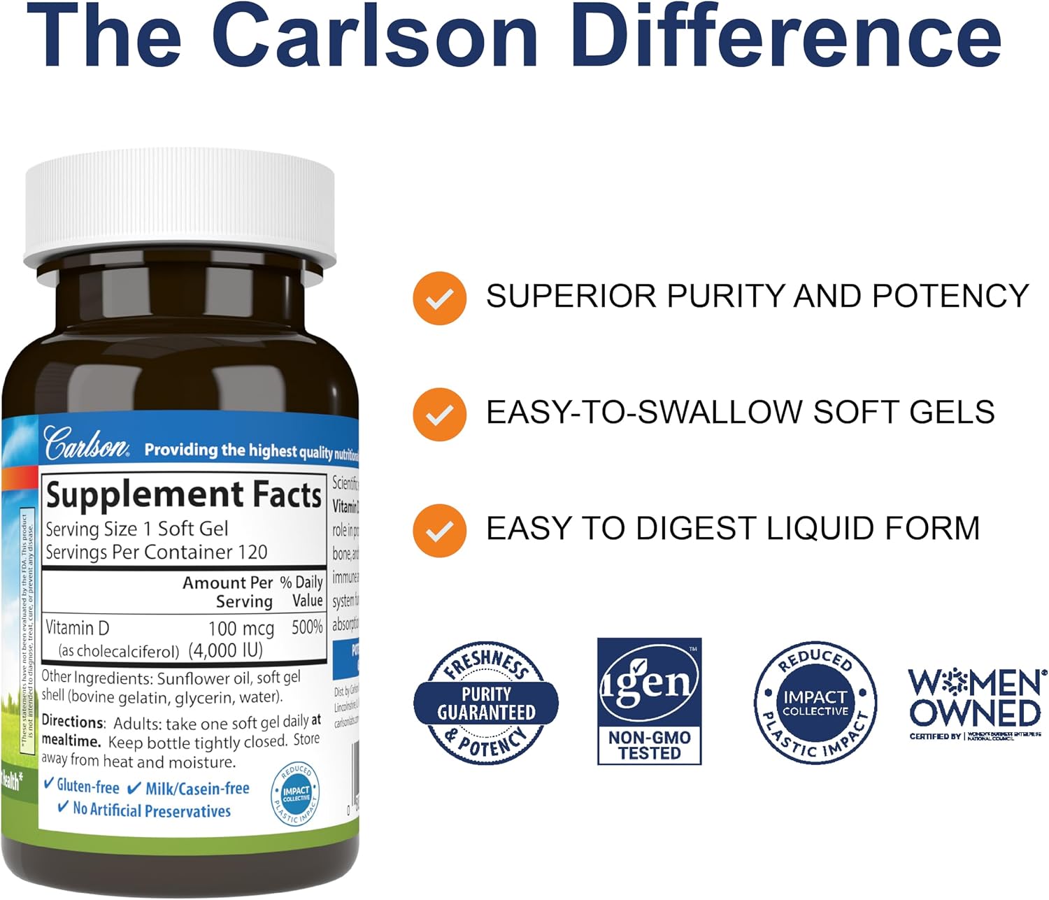 Carlson Labs Vitamin D 4000 IU Softgels – 120 Softgels - görsel 2