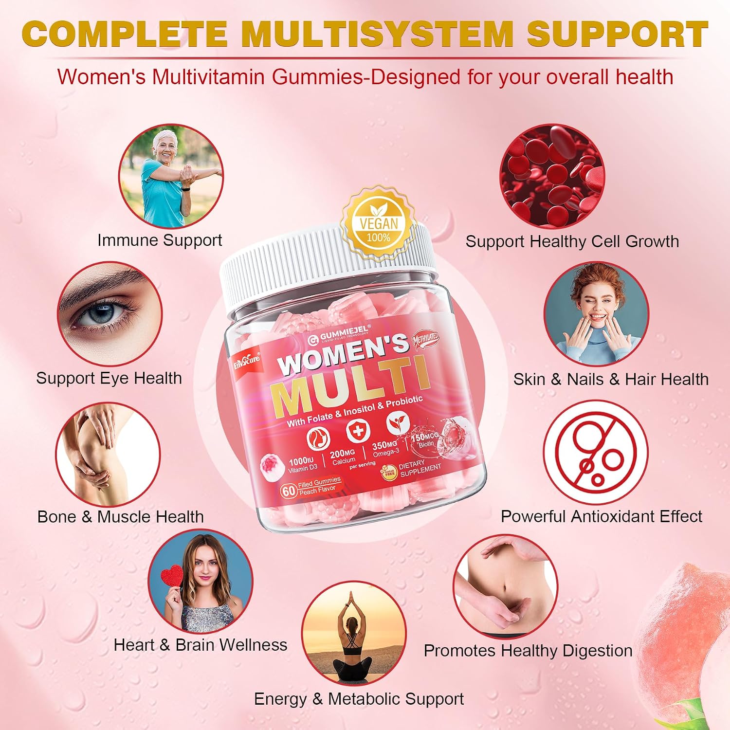 Women's Multivitamin Gummies - Methylated Multivitamin with Omega-3, Magnesium, Enzymes, Probiotic & Antioxidant Blend - 1 Pack - görsel 8