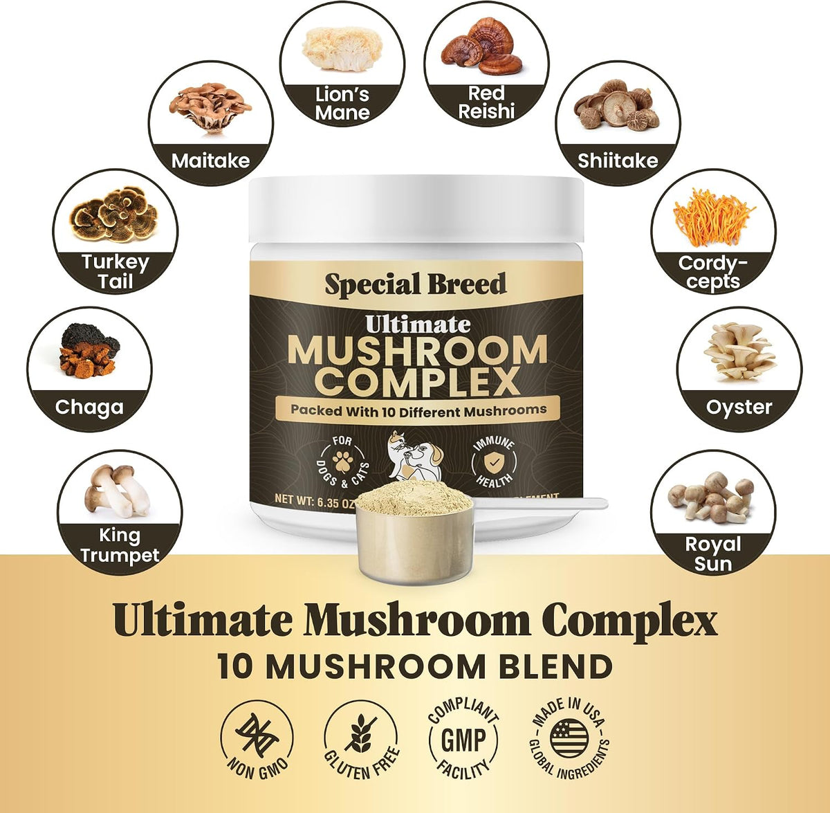 Mushroom Powder for Dogs & Cats - Organic Mushroom Complex for Immunity, Cognition, and Vitality by Special Breed - görsel 3