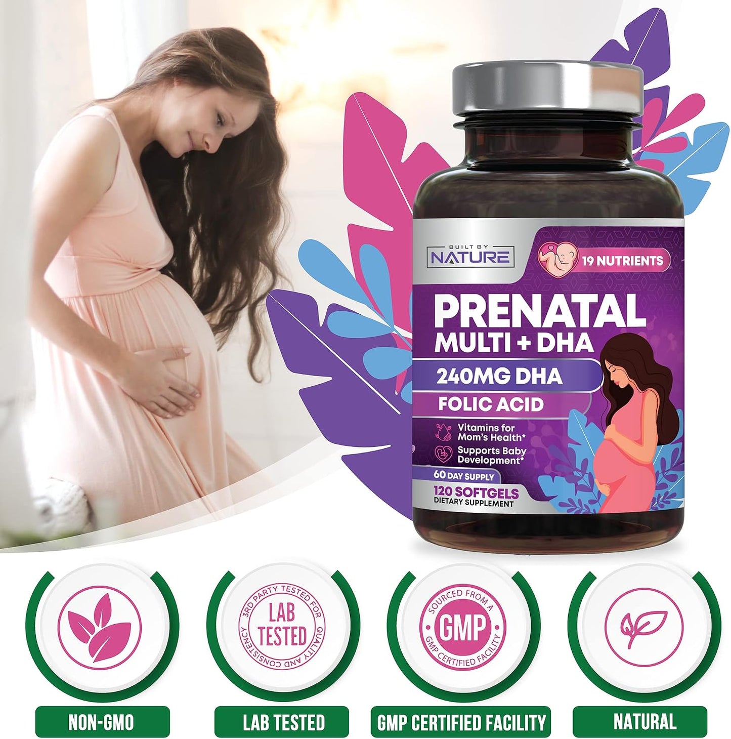 Built by Nature Prenatal Vitamins for Women - 120 Softgels - görsel 7