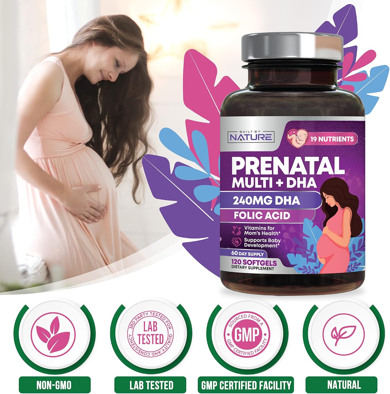 Built by Nature Prenatal Vitamins for Women - 120 Softgels - görsel 7