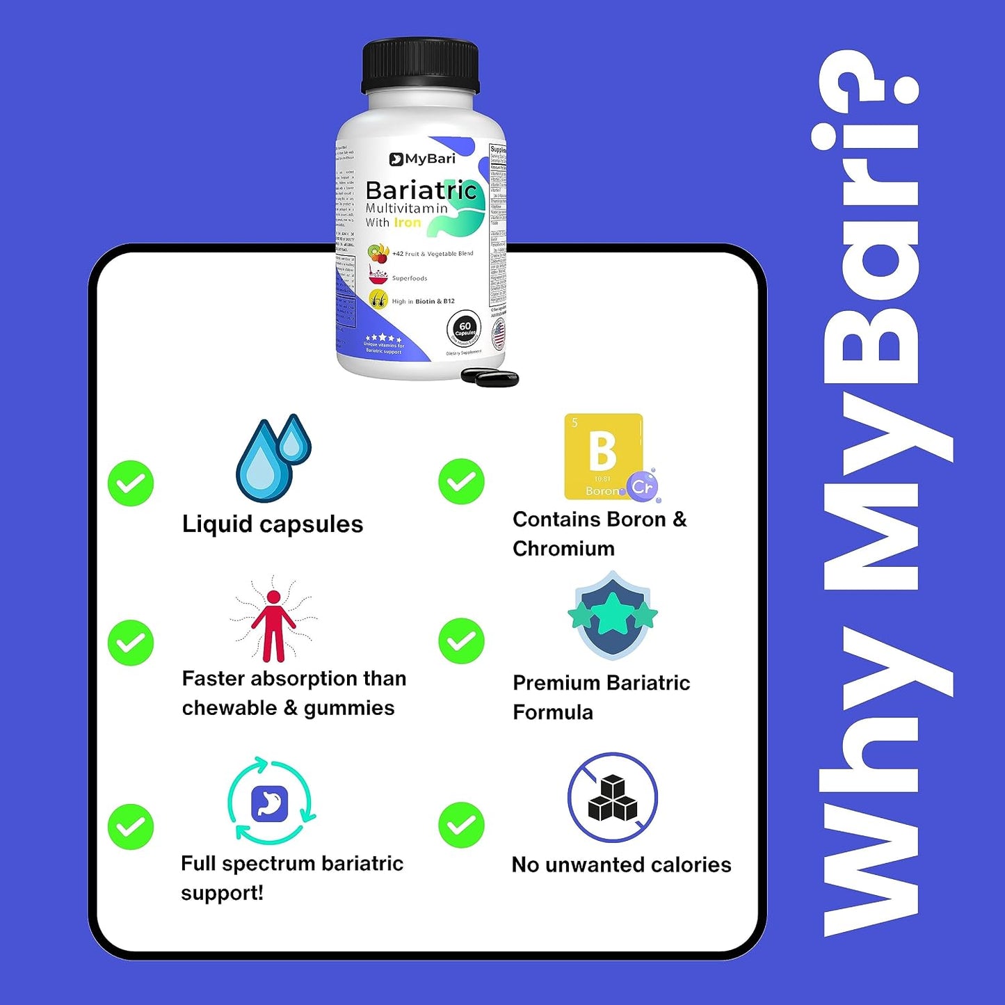 MyBari All-in-One Bariatric Multivitamin with Iron - 60 Liquid Capsules - görsel 7