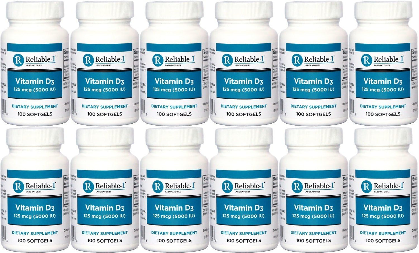 Vitamin D3 5000 IU High Potency Softgels – 100 Capsules per Bottle, Pack of 12 - görsel 1