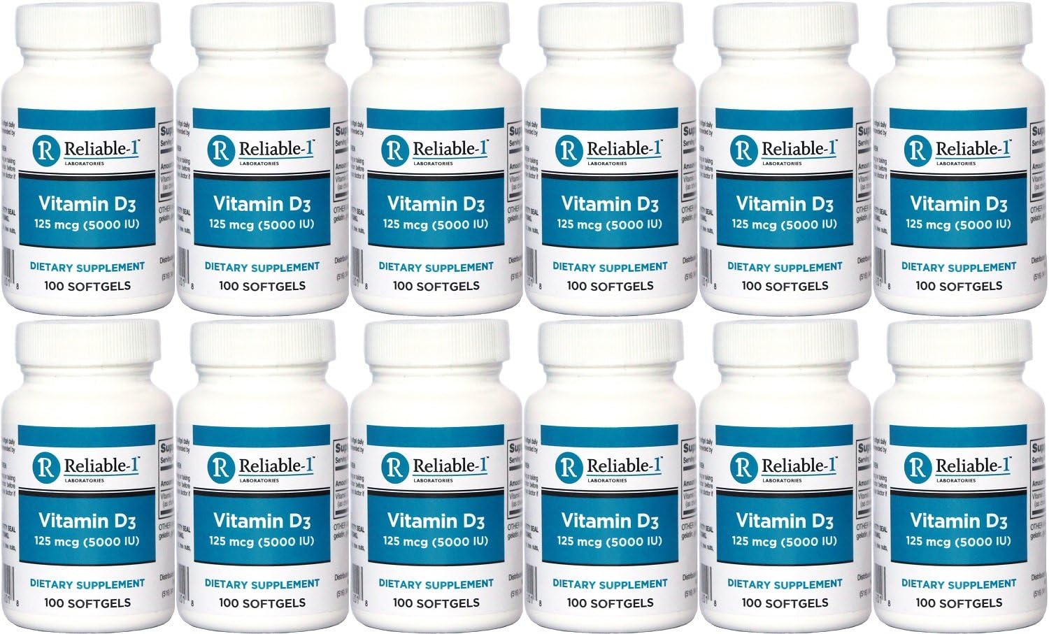 Vitamin D3 5000 IU High Potency Softgels – 100 Capsules per Bottle, Pack of 12 - görsel 1