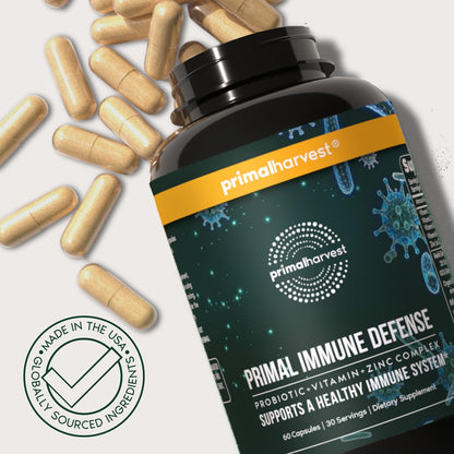 Primal Harvest Primal Immune Defence: 10-in-1 Immune Support with Probiotics, Zinc, Vitamins C, B6, D3 & K2 – 120 Capsules (Pack of 2)