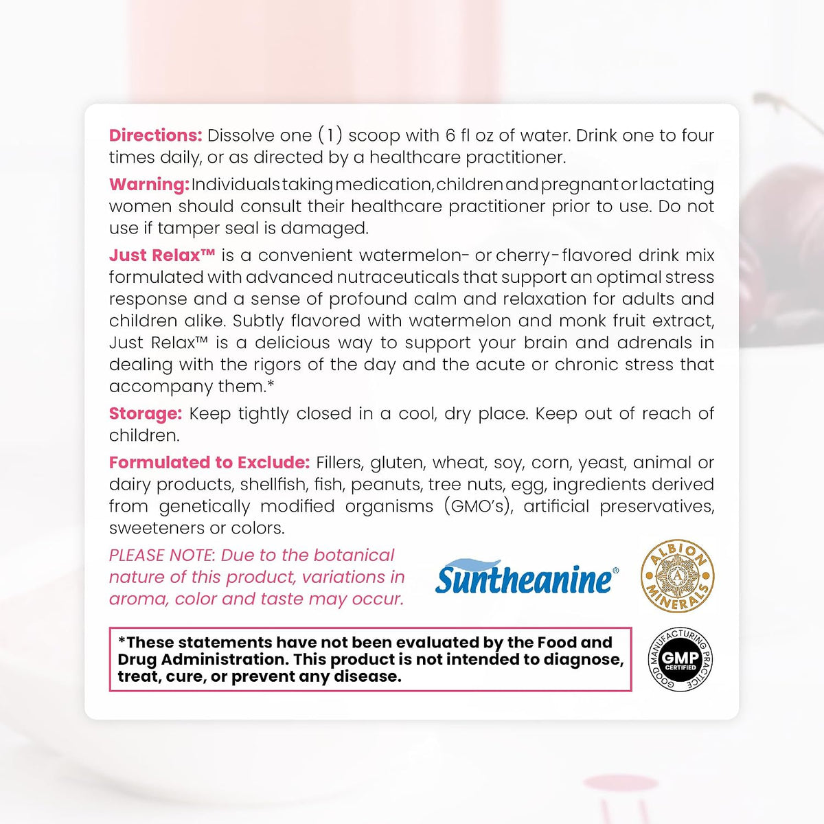 Pure Therapro Rx Just Relax Cherry - 60 Servings | Promotes Relaxed Mood & Healthy Blood Pressure | Myo-inositol, Di-Magnesium Malate, GABA, Taurine, & L-Theanine - görsel 3