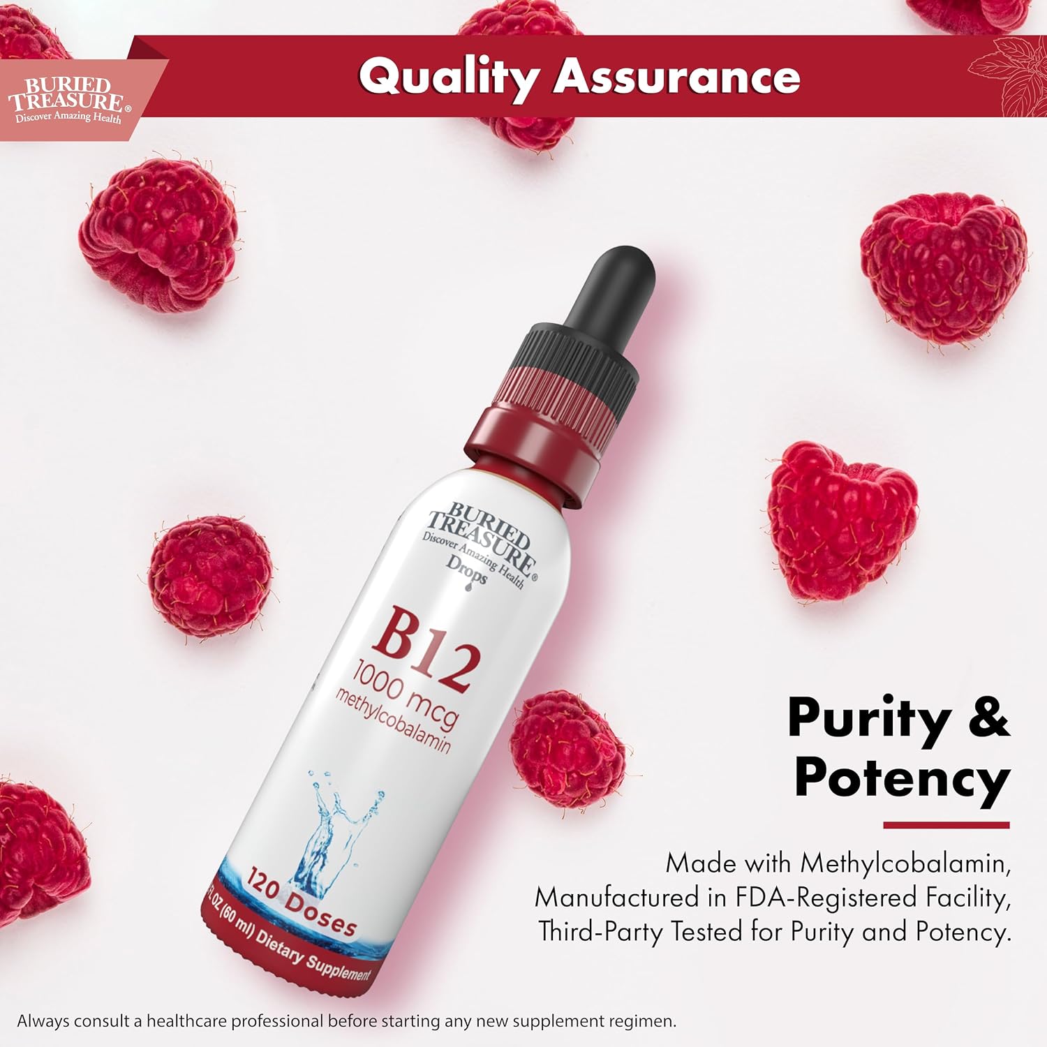 Buried Treasure B12 Drops - 1000mcg Methylcobalamin Sublingual B12, Vegan, 60 ml - görsel 5