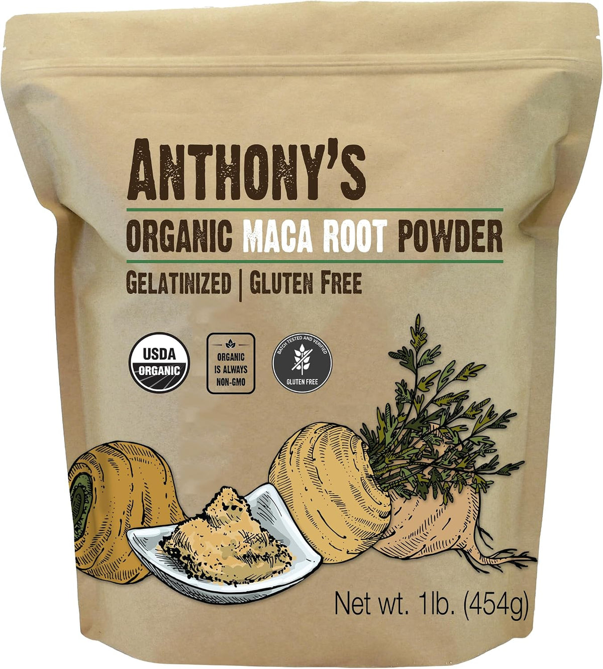 Anthony's Organic Gelatinised Maca Root Powder, 1 lb - görsel 1