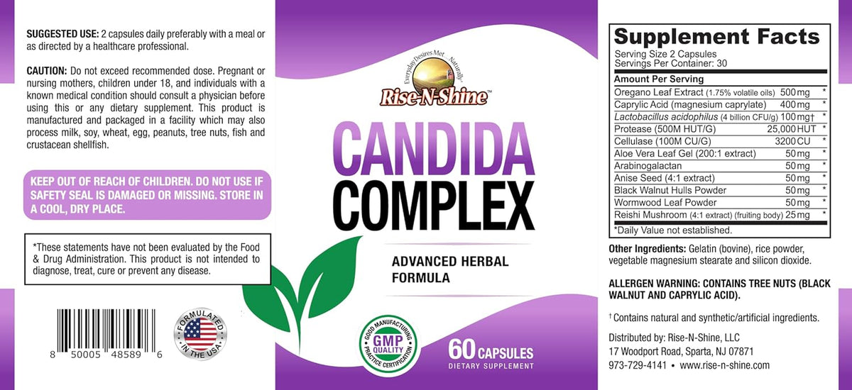 Rise-N-Shine Candida Support Supplement - 60 Capsules - görsel 2