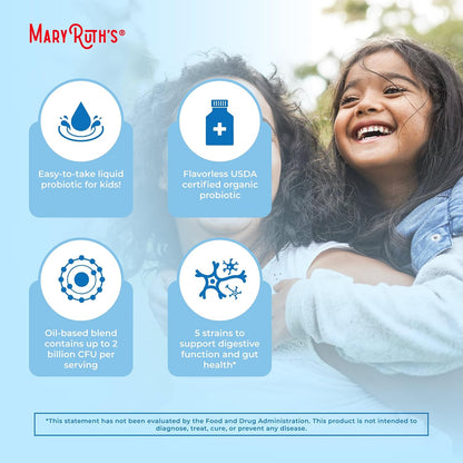 MARYRUTH'S Organics Children's Probiotic Liquid Drops - USDA Organic Probiotic for Digestive Health & Immune Support - Ages 4+ - Vegan, Non-GMO - 30 ml