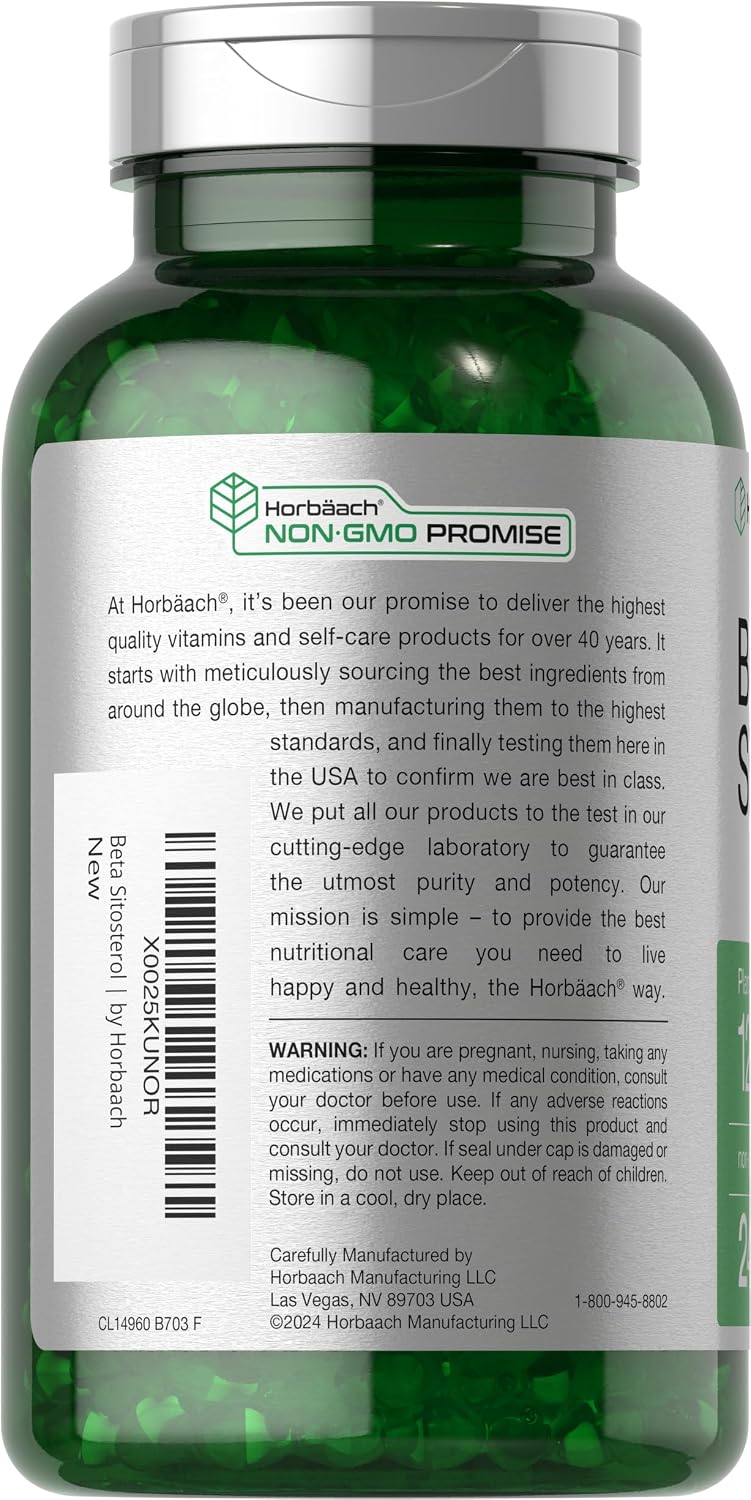Horbäach Beta Sitosterol 1200 mg, 240 Soft gel capsule Capsules, Plant Sterols Complex, Non-GMO, Gluten-free Supplement - görsel 3