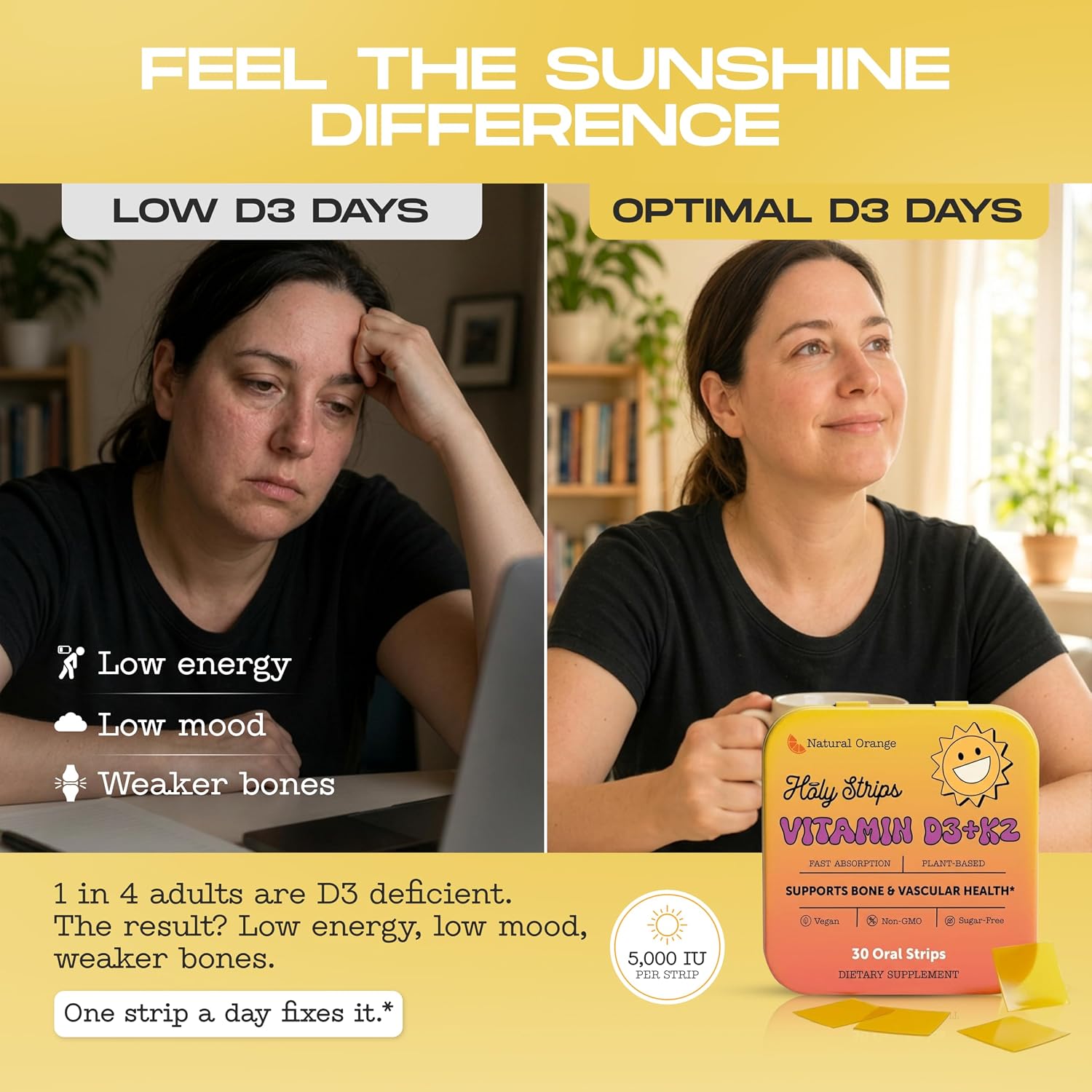 Vitamin D3 K2 Supplement 5000 IU - Fast-Absorbing Oral Strips for Bone and Immune Support - görsel 2