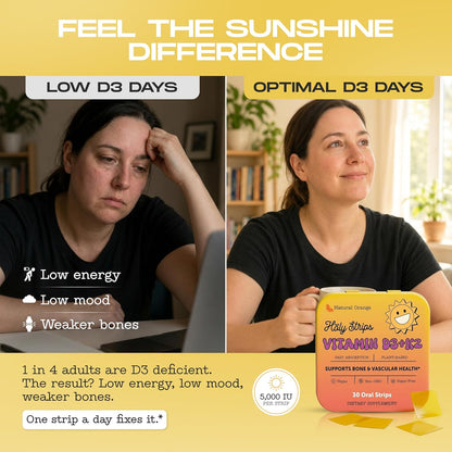 Vitamin D3 K2 Supplement 5000 IU - Fast-Absorbing Oral Strips for Bone and Immune Support
