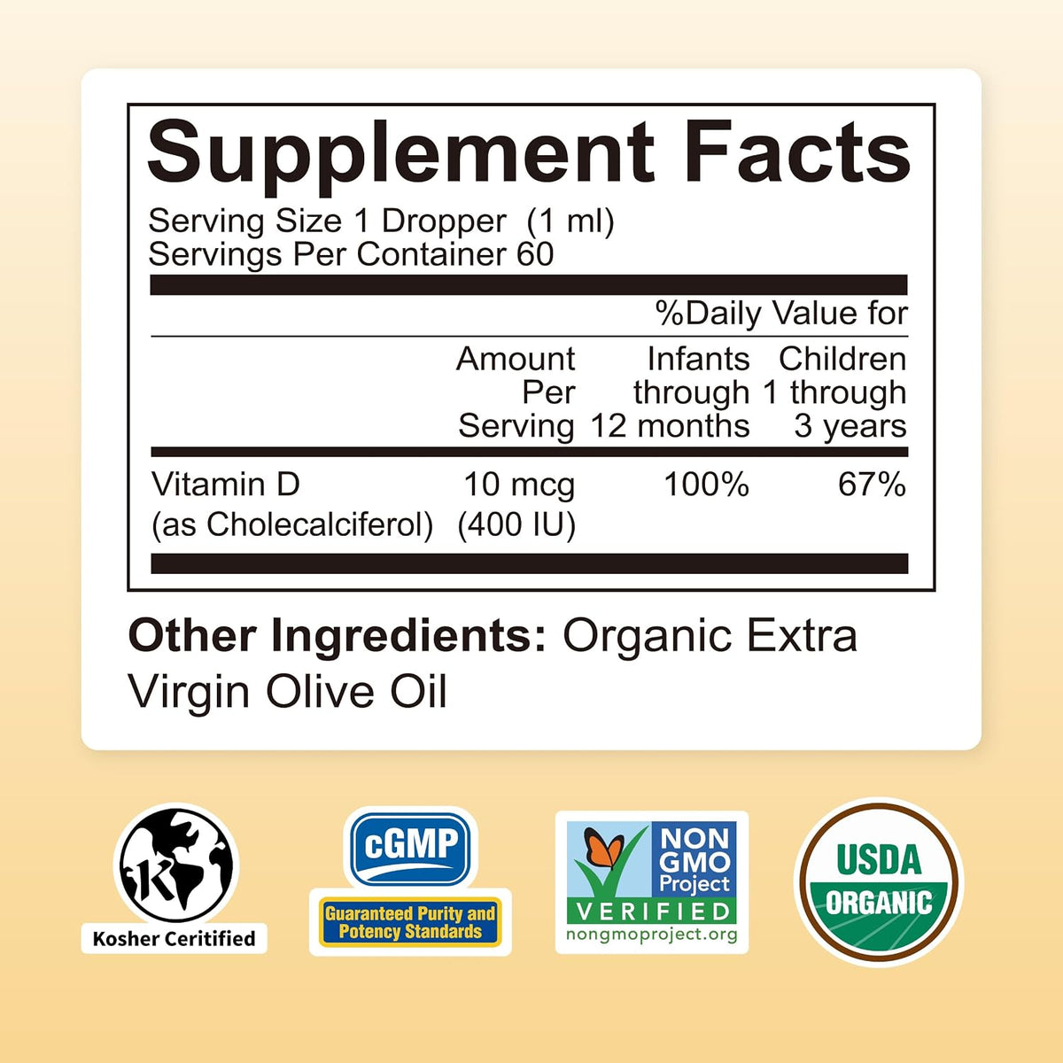 Nature's Nutra Sunshine Vitamin D3 400 IU Liquid Drops for Infants & Kids - Non-GMO, Plant Extract - görsel 2