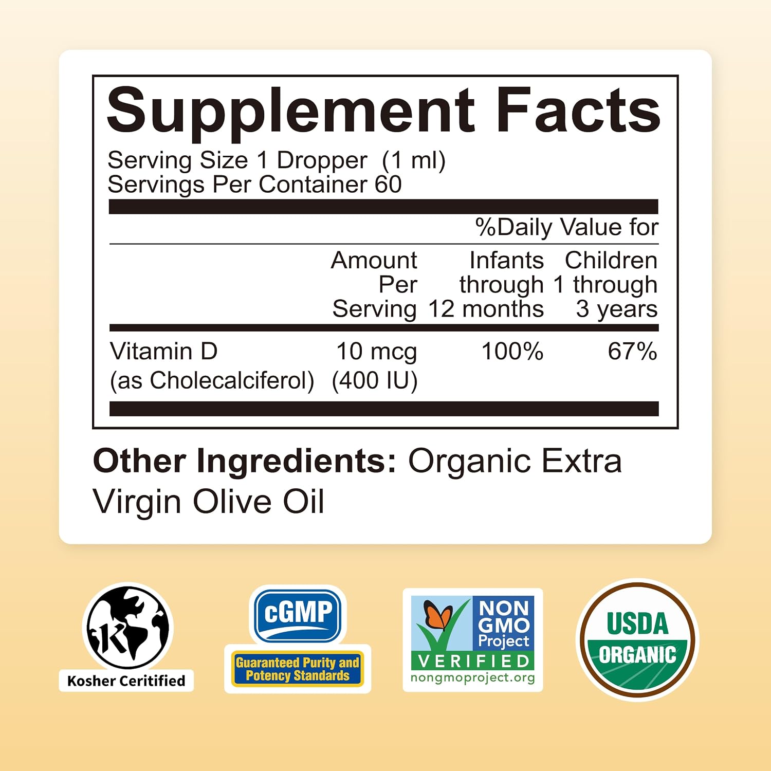 Nature's Nutra Sunshine Vitamin D3 400 IU Liquid Drops for Infants & Kids - Non-GMO, Plant Extract - görsel 2