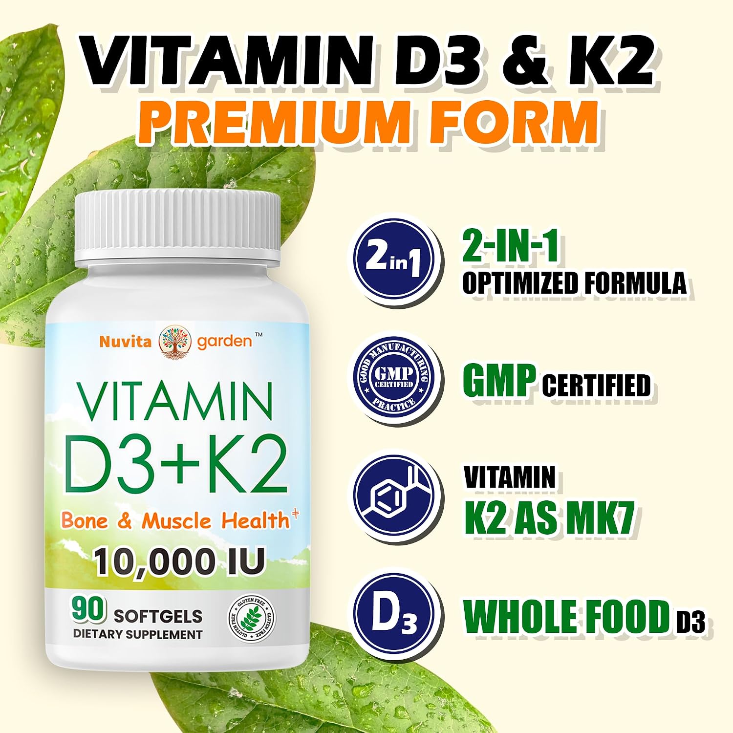 Vitamin D3 K2 10000iu 3 Month Supply for Healthy Muscle Function, Bone Health and Immune Support, Gluten-free, 90 Soft gel capsules - görsel 5