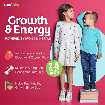 YumVs Kids Multivitamin with Iron & Minerals Chewable Tablets – Grape & Berry Flavour – 120 Chewables