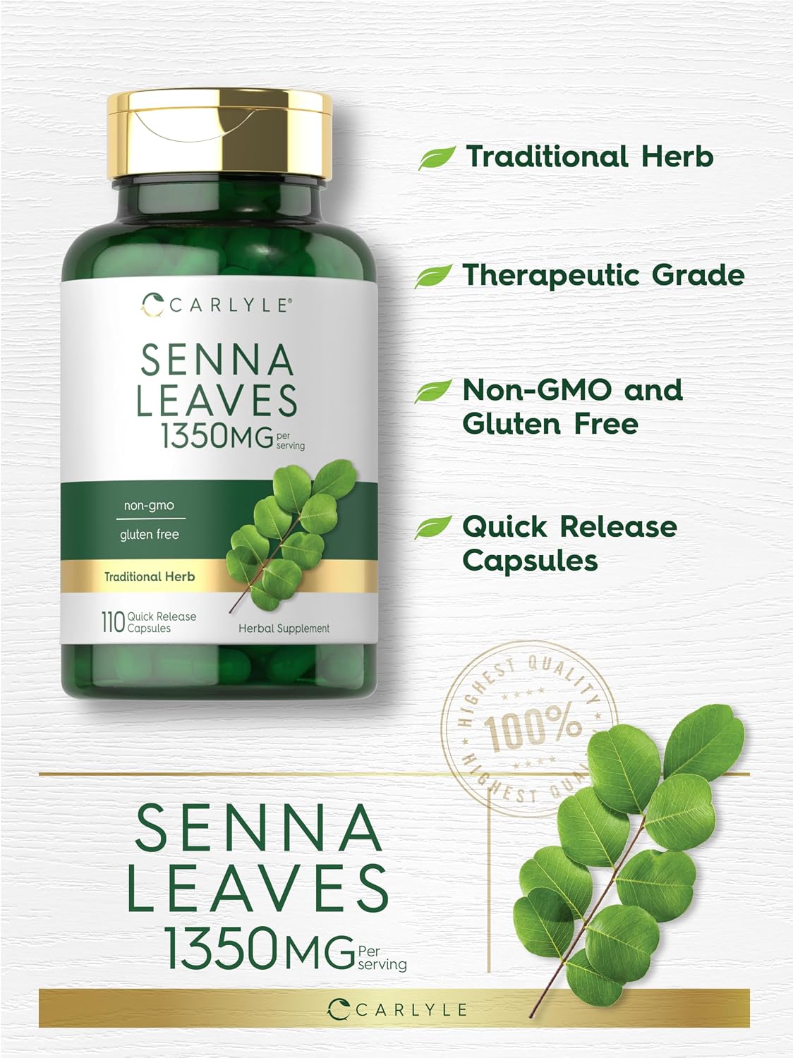 Carlyle Senna Leaves Supplement - 1350 mg, 110 Capsules - görsel 4